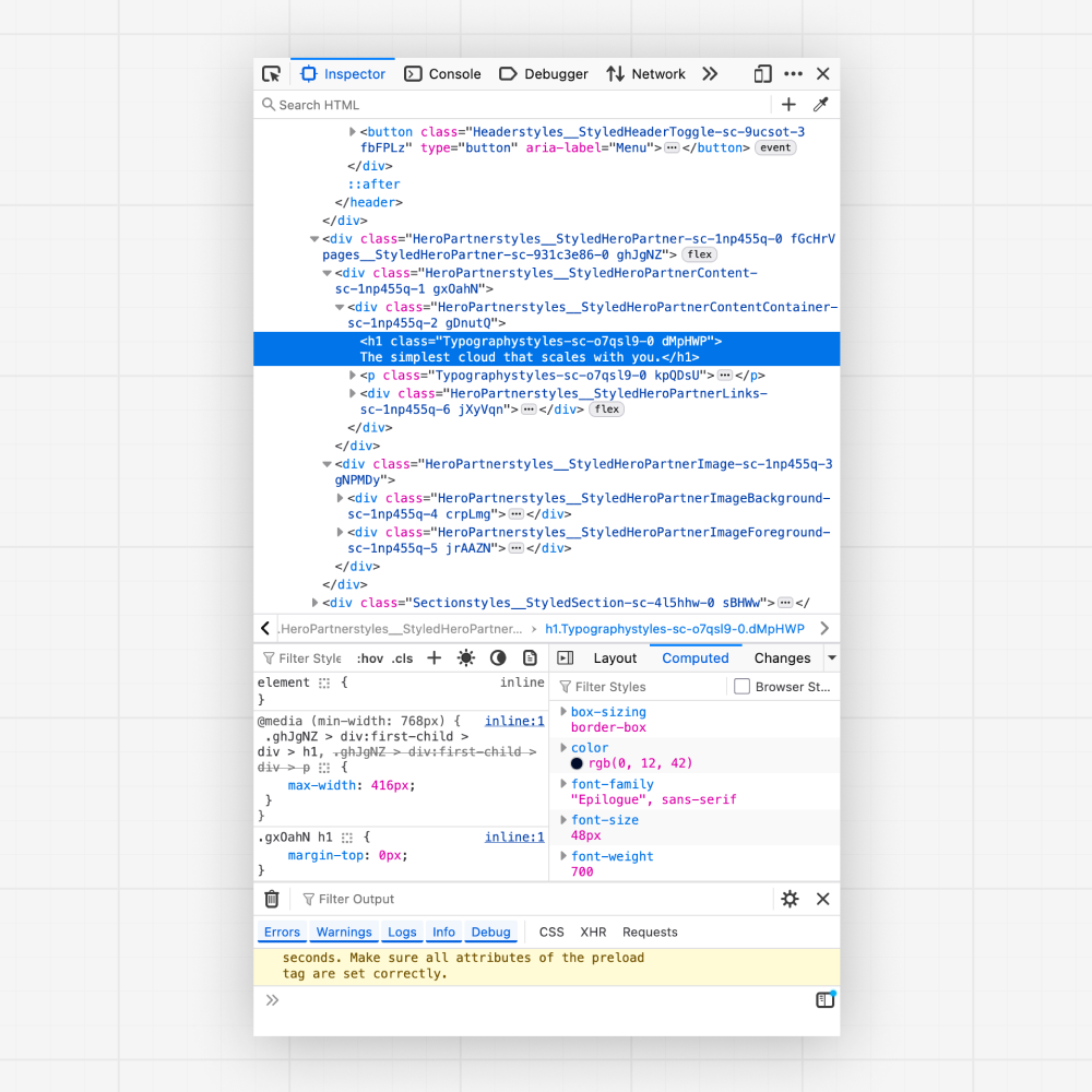 Dev tools screenshot