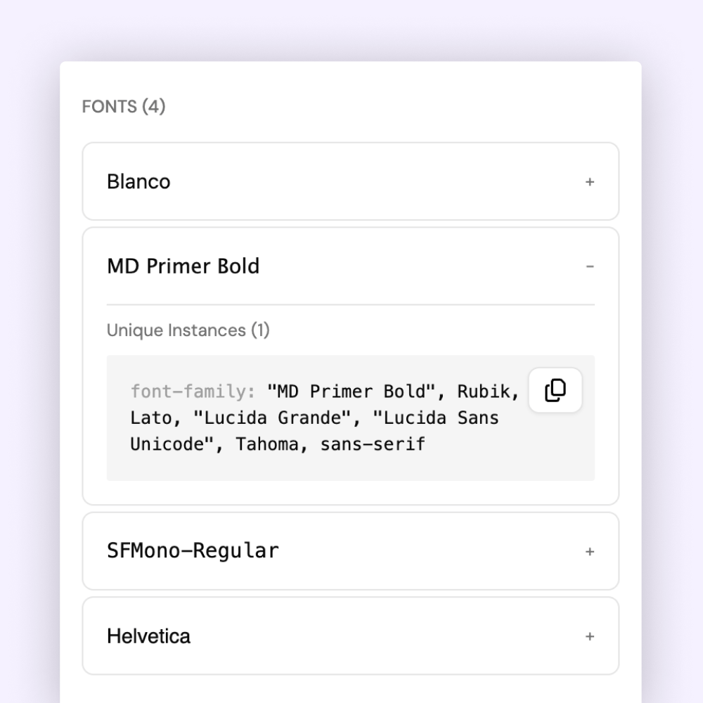 Fonts tab of extension